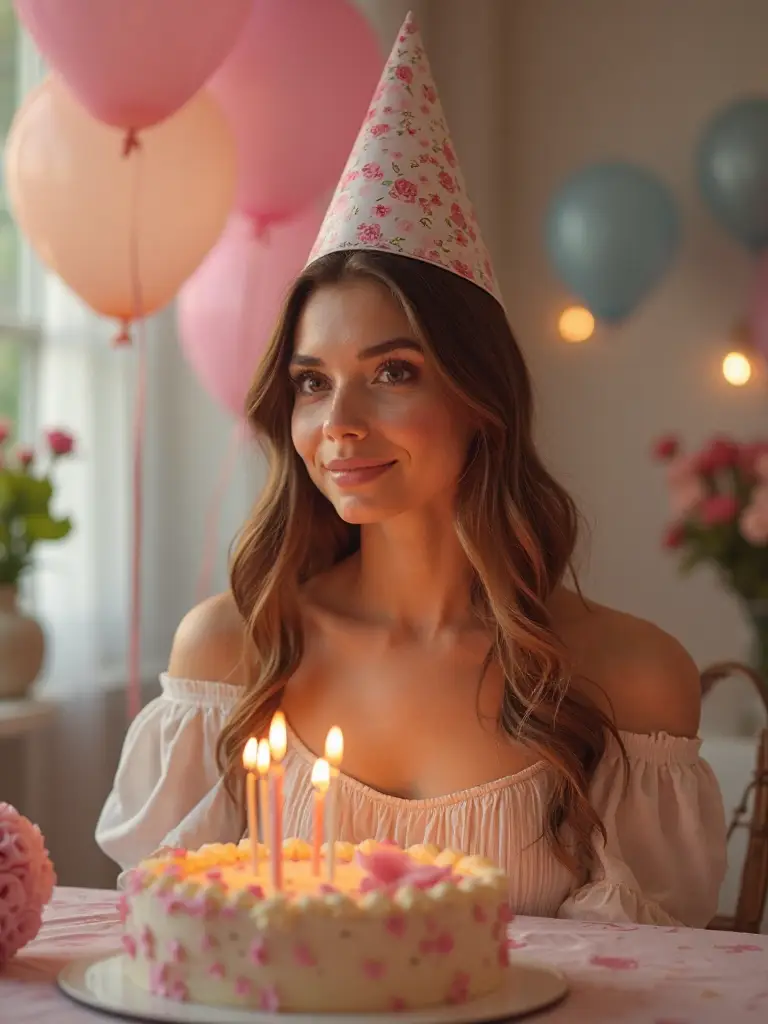 AI generated birthday celebration scene with girl and cake - festive AI artwork by AI Image Agent